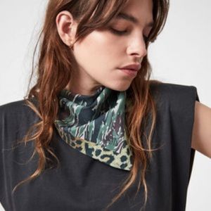 ALLSAINTS FELIDA ORGANIC COTTON CAMO PRINT BANDANA GREEN NWOT